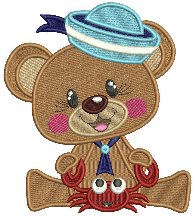 Bear Sailor With a Crab Filled Machine Embroidery Design Digitized Pat ...