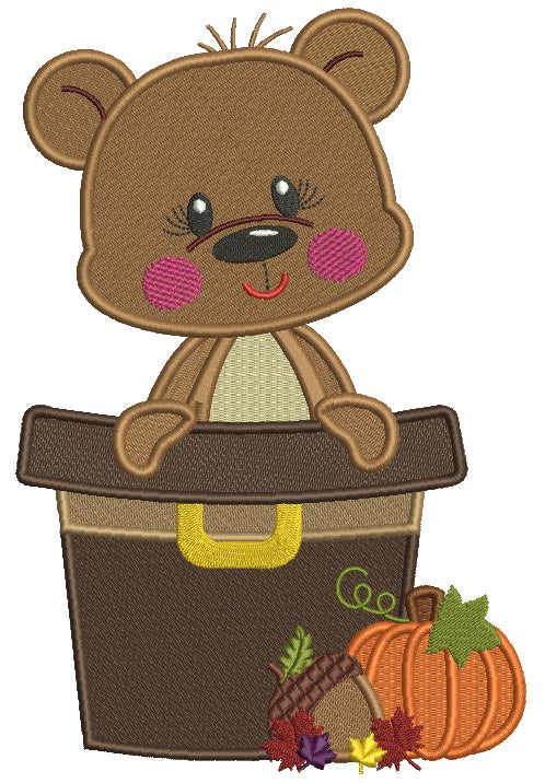 Bear Sitting Inside a Hat Thanksgiving Filled Machine Embroidery Design Digitized Pattern