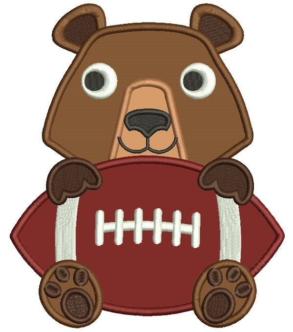 Bear With a Football Applique Machine Embroidery Design Digitized Pattern