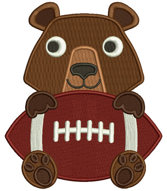 Bear With a Football Filled Machine Embroidery Design Digitized Pattern