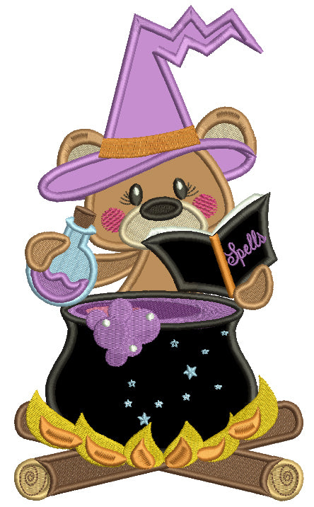 Bear Wizard Casting a Spell Halloween Applique Machine Embroidery Design Digitized Pattern