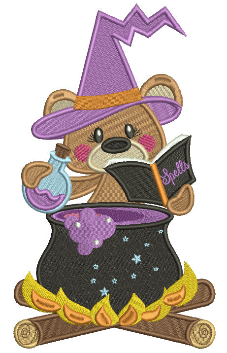 Bear Wizard Casting a Spell Halloween Filled Machine Embroidery Design Digitized Pattern
