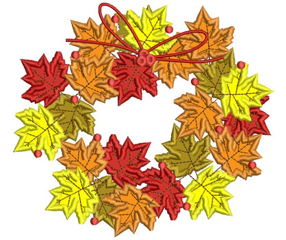 Beautiful Fall Leaves Aranged ina Circle Applique Machine Embroidery Digitized Design Pattern
