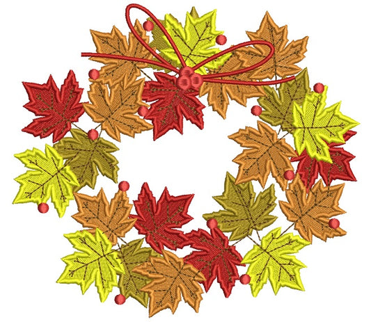 Beautiful Fall Leaves Aranged ina Circle Filled Machine Embroidery Digitized Design Pattern