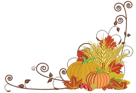 Beautiful Fall Pumpkin Arrangement Filled Machine Embroidery Design Digitized Pattern
