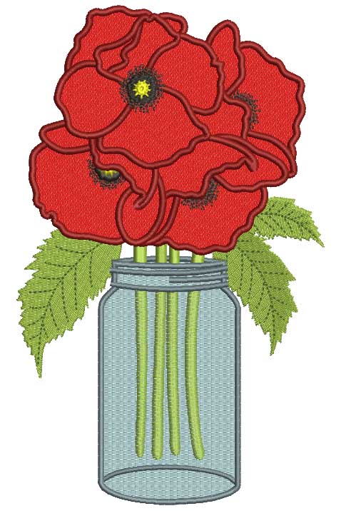 Beautiful Flower Inside The Mason Jar Filled Machine Embroidery Design Digitized Pattern