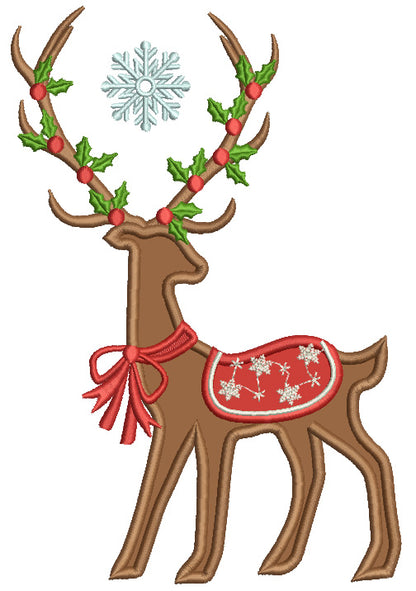 Beautiful Reindeer With a Snowflake Saddle Christmas Applique Machine Embroidery Design Digitized Pattern