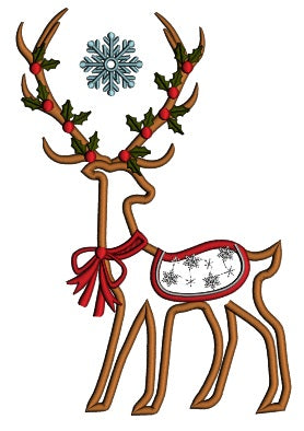Beautiful Reindeer With a Snowflake Saddle Christmas Applique Machine Embroidery Design Digitized Pattern
