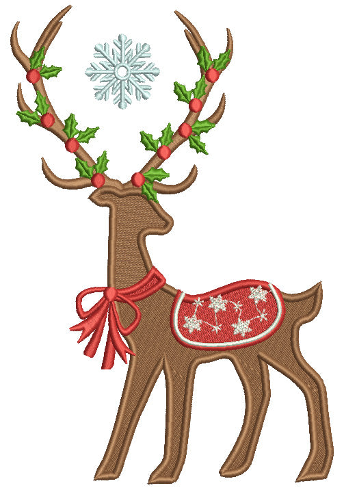 Beautiful Reindeer With a Snowflake Saddle Christmas Filled Machine Embroidery Design Digitized Pattern