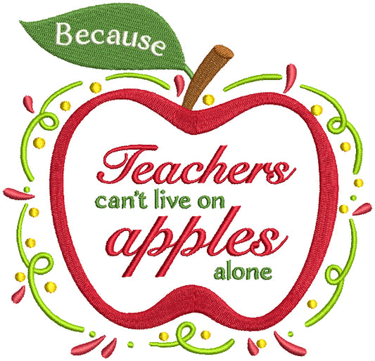 Becuase Teachers Can't Live On Apples Alone Filled Machine Embroidery Design Digitized Pattern