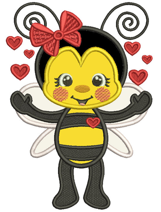 Bee Girl With Hearts Valentine's Day Applique Machine Embroidery Design Digitized Pattern