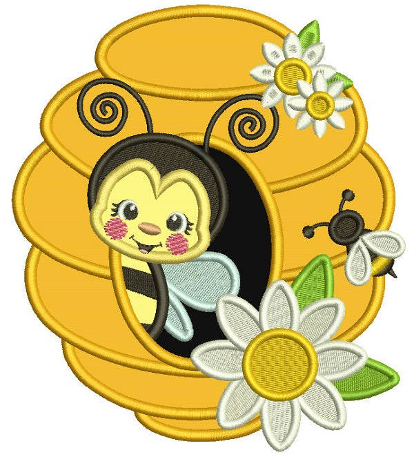 Bee Inside a Honeycomb Applique Machine Embroidery Digitized Design Pattern