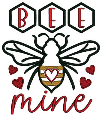 Bee Mine Bumblebee with Hearts Valentine's Day Applique Machine Embroidery Design Digitized Pattern