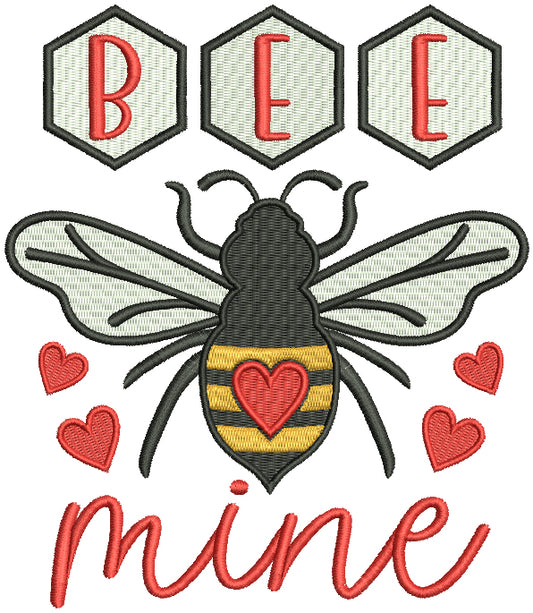 Bee Mine Bumblebee with Hearts Valentine's Day Filled Machine Embroidery Design Digitized Pattern