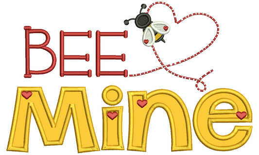 Bee Mine Cute Bee And a Heart Valentine's Day Applique Machine Embroidery Design Digitized Pattern