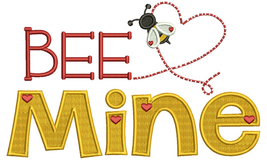 Bee Mine Cute Bee And a Heart Valentine's Day Filled Machine Embroidery Design Digitized Pattern