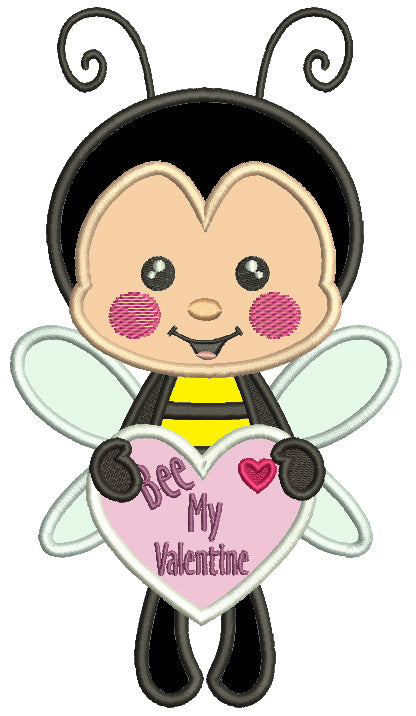 Bee My Valentine Bee Holding a Heart Valentine's Day Applique Machine Embroidery Design Digitized Pattern