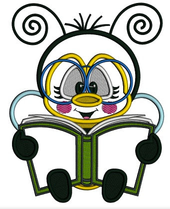 Bee Reading a Book School Applique Machine Embroidery Design Digitized Pattern
