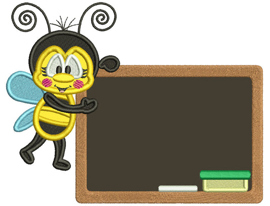 Bee With School Board And Books Applique Machine Embroidery Design Digitized Pattern