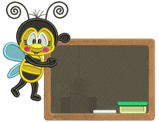Bee With School Board And Books Filled Machine Embroidery Design Digitized Pattern