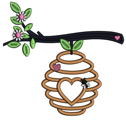 Beehive With A Heart Valentine's Day Applique Machine Embroidery Design Digitized Pattern