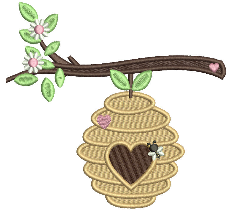 Beehive With A Heart Valentine's Day Filled Machine Embroidery Design Digitized Pattern