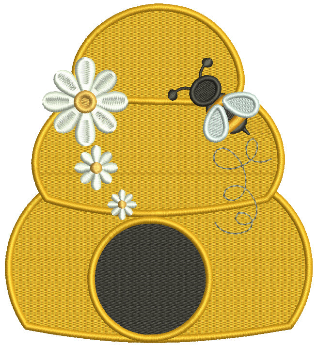 Beehive with a Flower Filled Machine Embroidery Design Digitized Pattern