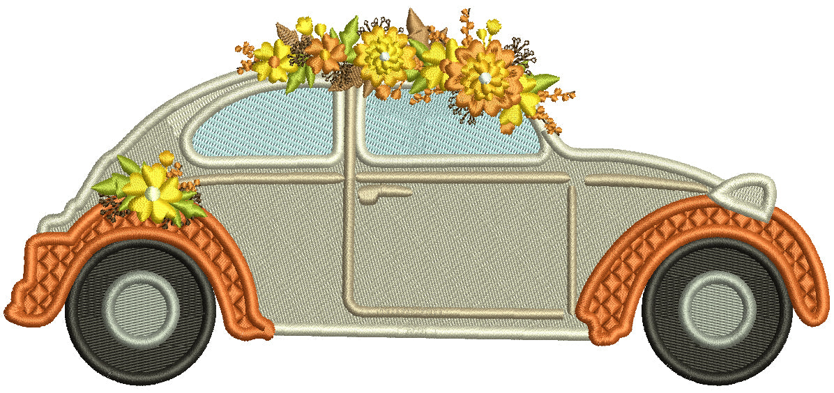 Beetle VW Car With Fall Decorations Filled Machine Embroidery Design Digitized Pattern