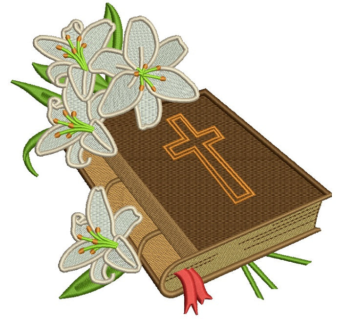 Bible With Beautiful Flowers Religious Filled Machine Embroidery Design Digitized Pattern