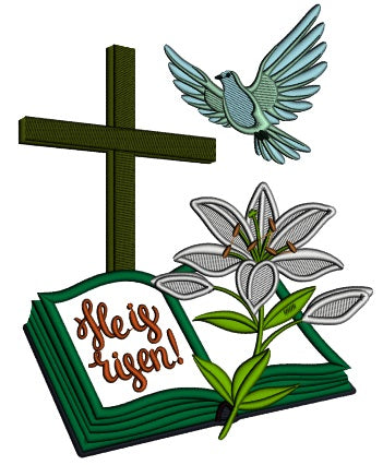 Bible and a Cross He Is Risen Religious Applique Machine Embroidery Design Digitized Pattern
