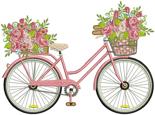 Bicycle With Flowers Filled Halloween Machine Embroidery Design Digitized Pattern