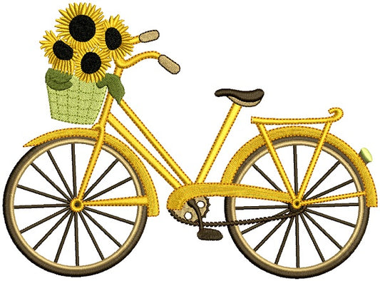 Bicycle With Sunflowers Filled Machine Embroidery Design Digitized Pattern
