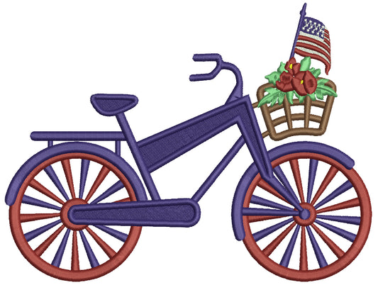 Big Bicycle With Flowers And American Flag Patriotic Filled Machine Embroidery Design Digitized Pattern