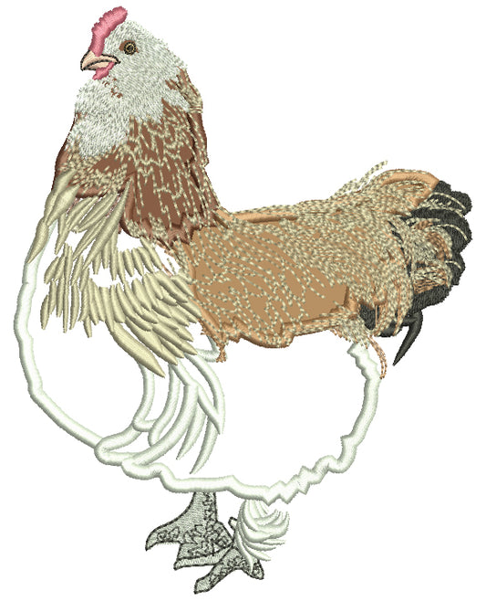 Big Fancy Hen With Grey And White Feathers Applique Machine Embroidery Design Digitized Pattern