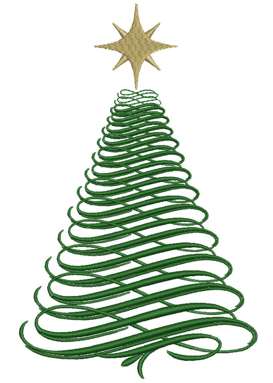 Big Green Christmas Tree Filled Machine Embroidery Digitized Design Pattern