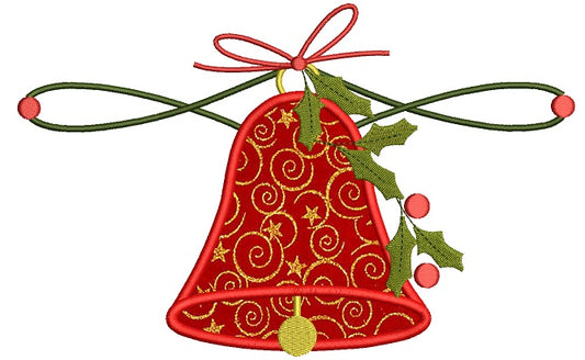 Big Jingle Bell Christmas Applique Machine Embroidery Design Digitized Pattern