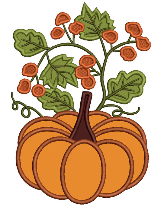 Big Pumpkin With Berries And Leaves Applique Machine Embroidery Design Digitized Pattern