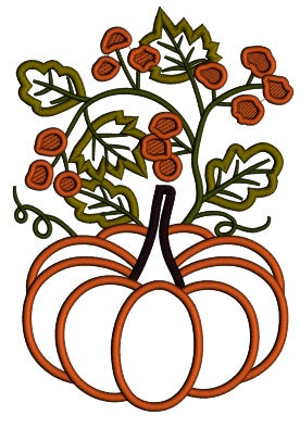 Big Pumpkin With Berries And Leaves Applique Machine Embroidery Design Digitized Pattern