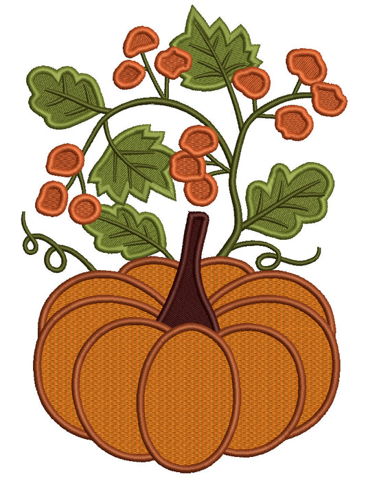 Big Pumpkin With Berries And Leaves Filled Machine Embroidery Design Digitized Pattern