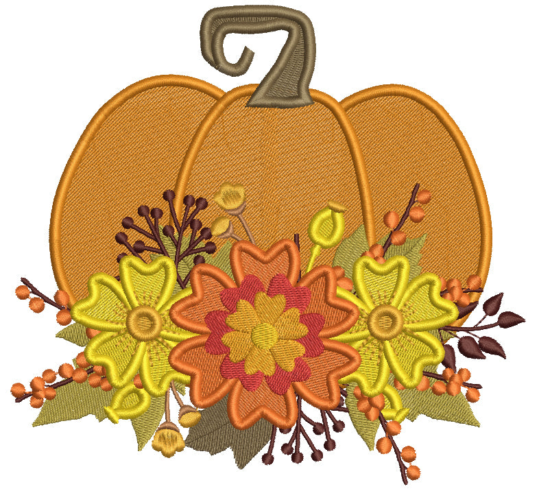 Big Pumpkin With Fall Flowers Filled Machine Embroidery Design Digitized Pattern