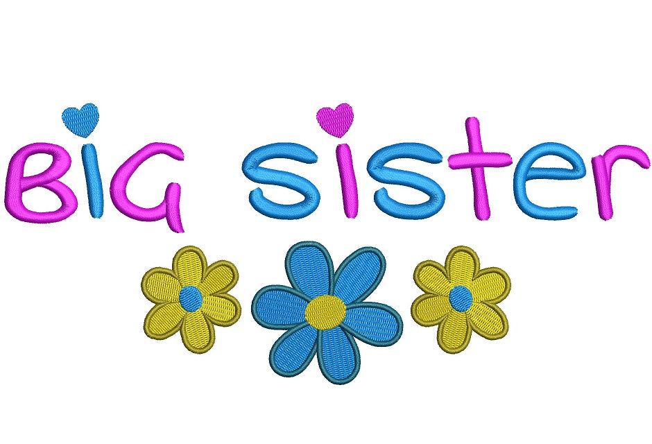 Big Sister With Large Flower Filled Machine Embroidery Digitized Design Pattern