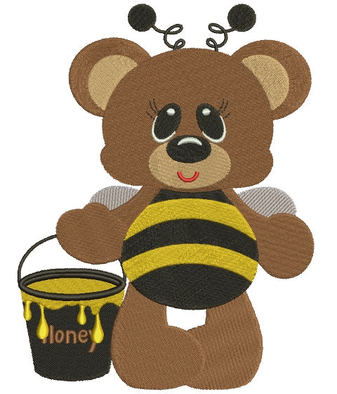Big Smile Bear Bumblebee with Honey Filled Machine Embroidery Digitized Design Pattern