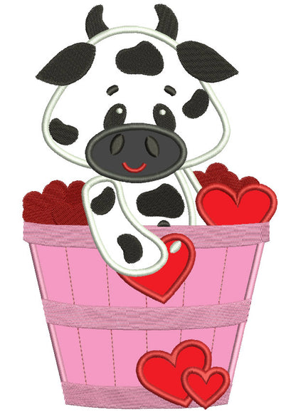 Big Smile Cow in the Bucket with Flowers Applique Machine Embroidery Digitized Design Pattern