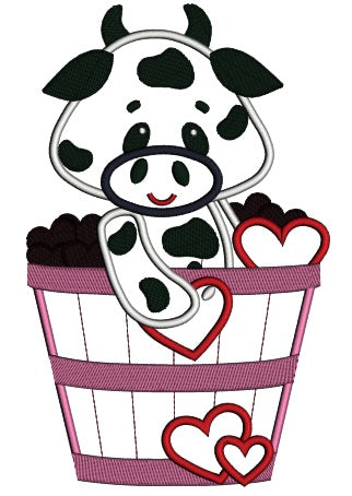 Big Smile Cow in the Bucket with Flowers Applique Machine Embroidery Digitized Design Pattern