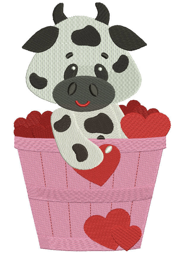 Big Smile Cow in the Bucket with Flowers Filled Machine Embroidery Digitized Design Pattern