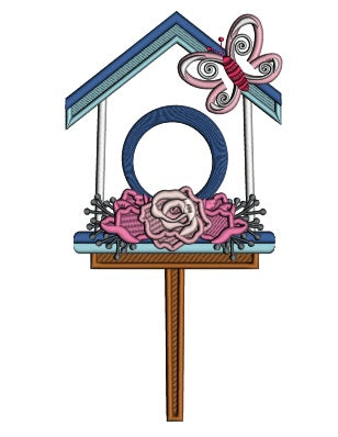 Bird House With Butterfly Applique Machine Embroidery Design Digitized Pattern