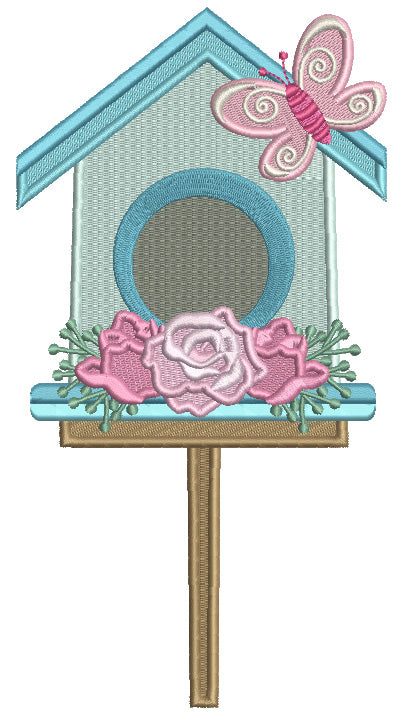 Bird House With Butterfly Filled Machine Embroidery Design Digitized Pattern