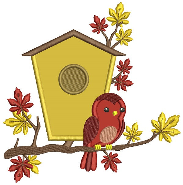 Bird House and a Bird Fall Applique Machine Embroidery Design Digitized Pattern