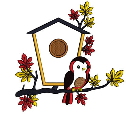 Bird House and a Bird Fall Applique Machine Embroidery Design Digitized Pattern