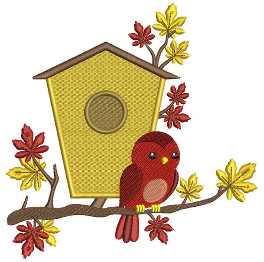 Bird House and a Bird Fall Filled Machine Embroidery Design Digitized Pattern